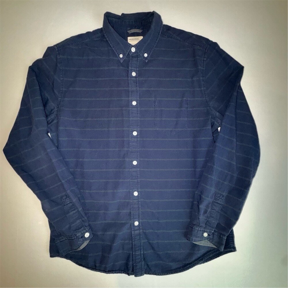 Life After Denim Shirt Mens M Blue Green Striped Long Sleeve‎ Button Down Preppy